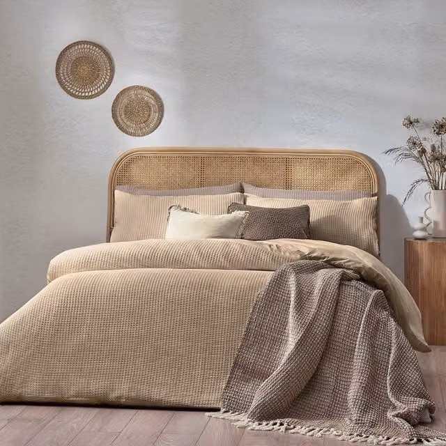 Terrys Beige Chunky Waffle Cotton and Linen Bedding Set
