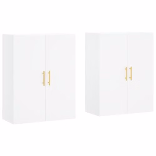vidaXL Set of 2 White Wall Mounted Cabinets with Hinged Doors and Internal Shelves, W/D/H: 69.5 x 34 x 90 cm