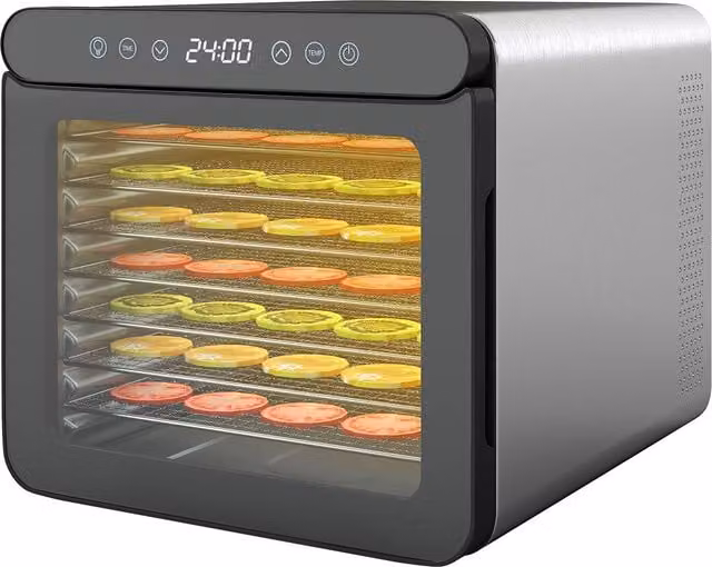 Gymax Food Dehydrator with 7 Stainless Steel Trays and 1-24H Timer in Silver – 1