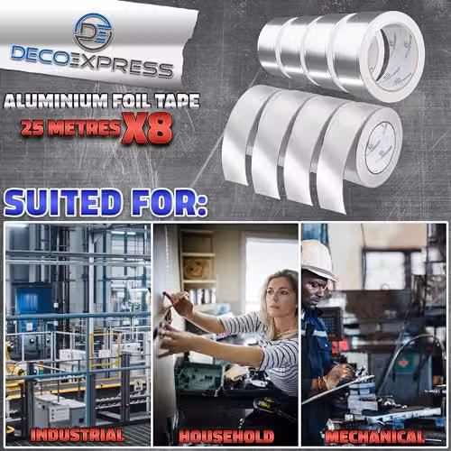 Deco Express Silver Aluminium Foil Insulation Tape, Width: 4.5 cm, 8 Rolls of 25 m – 6