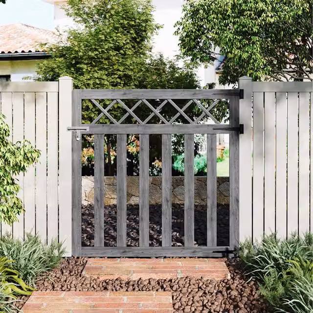Komore Grey Wooden Outdoor Cross Top Garden Fence Gate, Width: 120 cm