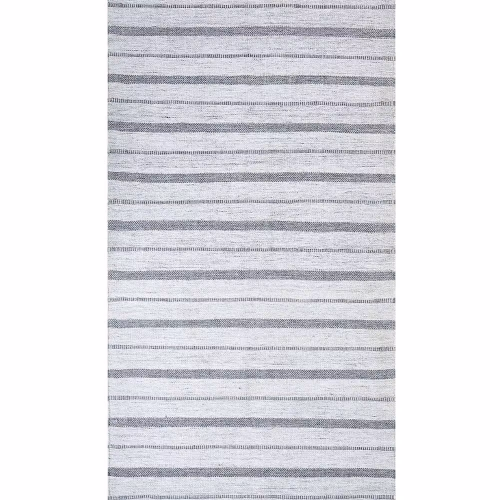 Wyld and Coco Handwoven White Striped Rectangular Rug, W: 80 cm, L: 150 cm – 2