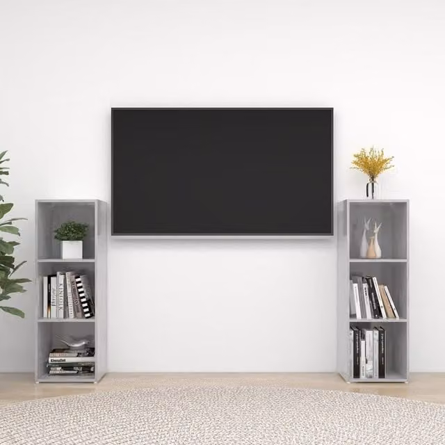 Berkfield Home Set of 2 TV Cabinets in Concrete Grey, W/D/H: 107 x 35 x 37 cm