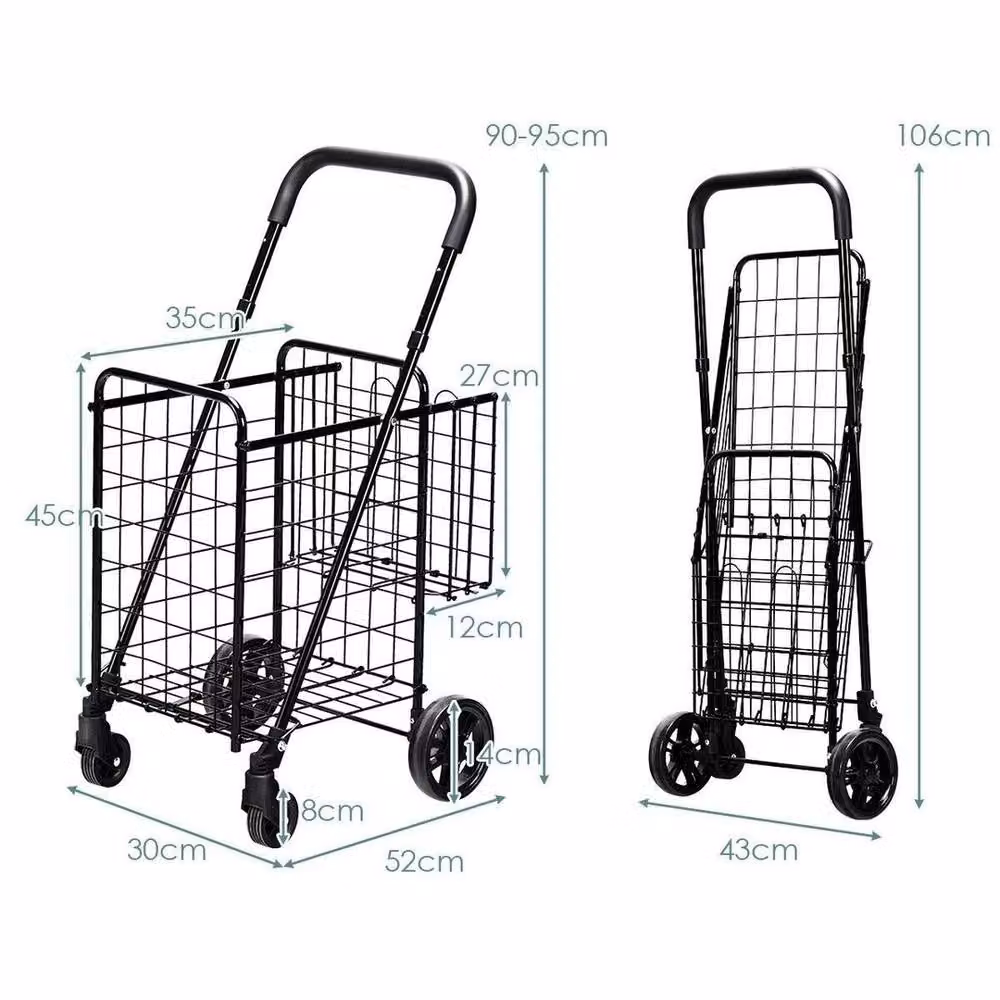 EONLION Portable Folding Shopping Cart in Black, Height: 100 cm, Width: 106 cm – 2