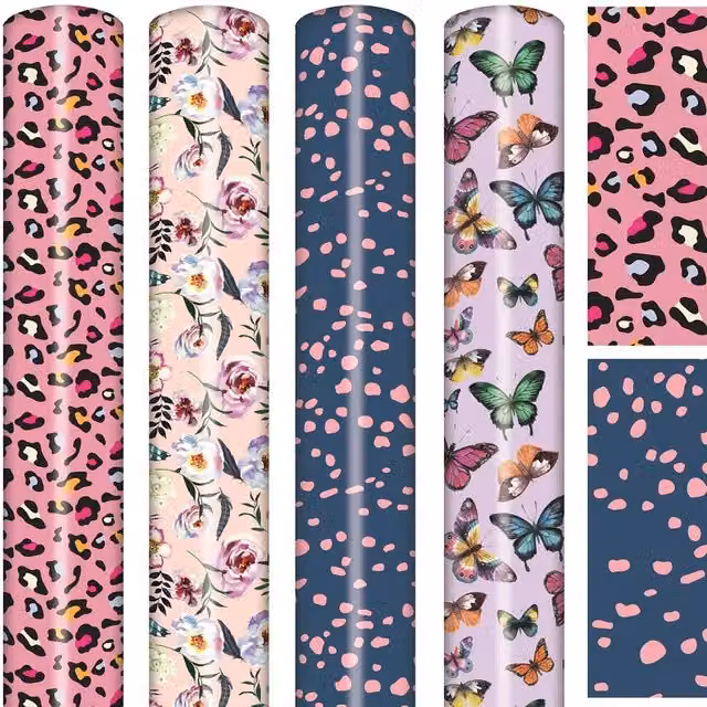 Evelay Ltd 4 Rolls of Butterfly Patterned Gift Wrapping Paper in Pink and Multicolour
