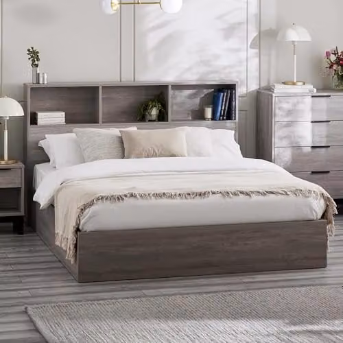 Julian Bowen Bali Single Ottoman Storage Bed with Bookcase in Grey Oak, W/D/H: 90 x 190 x 101 cm – 1