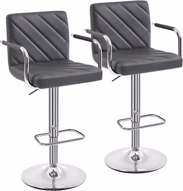 VOGREX Modern Adjustable Swivel Bar Stool with Thick Synthetic Leather Cushion in Dark Grey – 1