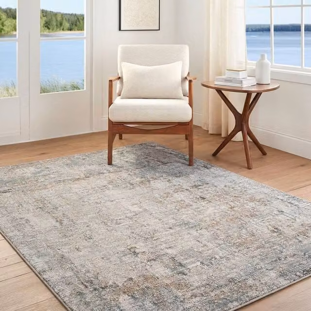 Livabliss Brunswick Abstract Modern Marble Living Room Rug in Brown and Grey with Fringes, W: 200 cm, L: 290 cm
