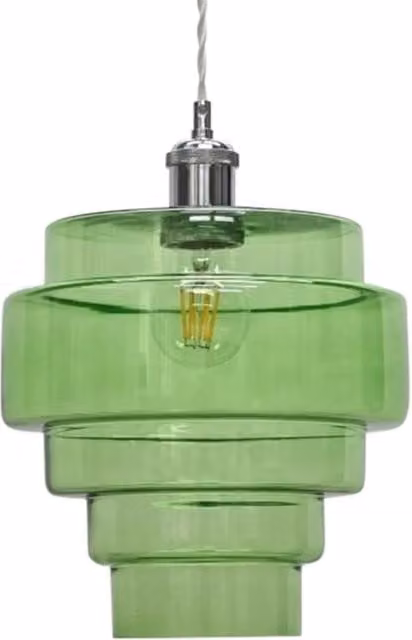 First Choice Lighting Benson 5 Tier Green Transparent Glass Easy Fit Pendant Lightshade – 1