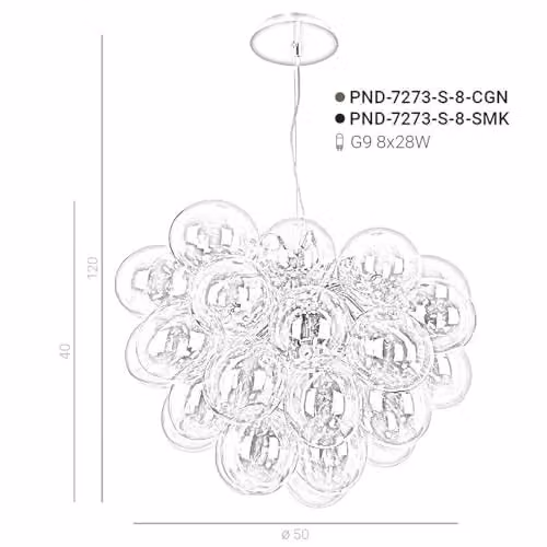 Italux Netlighting Modern Chrome Hanging Pendant Light with 8 Grey Glass Shades and G9 Bulbs – 2
