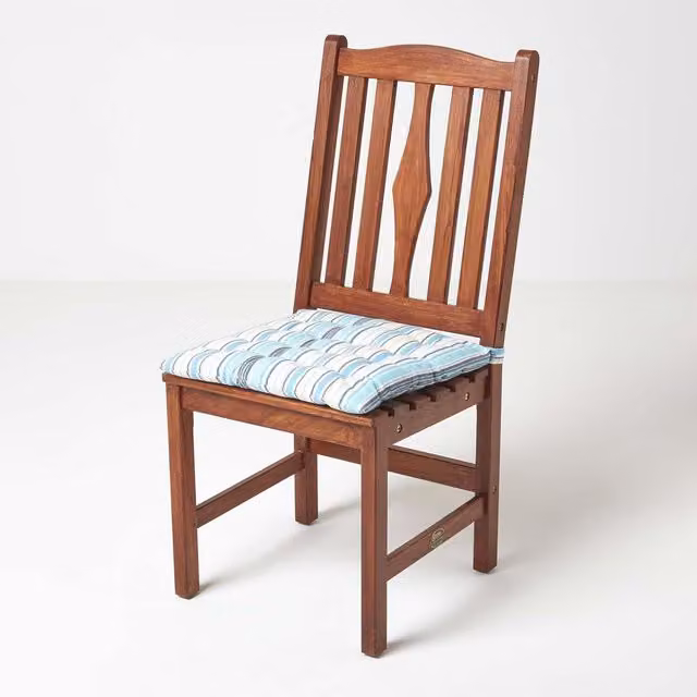 Homescapes New England Stripe Cotton Seat Pad in Blue, W/D/H: 20 x 20 x 20 cm