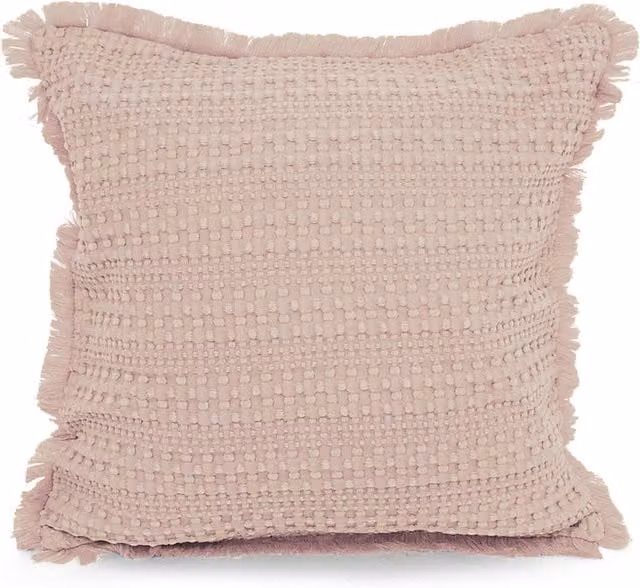 Velosso Pink Waffle Square Boho Striped Cushion with Fringe Edge