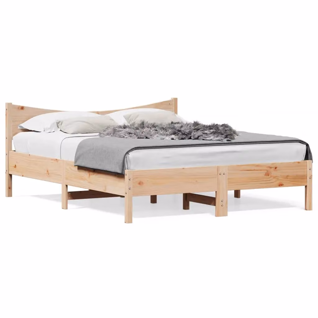 Berkfield Home King Size Solid Wood Pine Bed Frame in Brown, W/D/H: 150 x 200 cm – 2