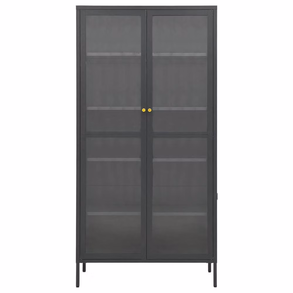 Berkfield Home Anthracite Display Cabinet with Glass Doors and Internal Shelves in Black, W/D/H: 90 x 40 x 180 cm – 3