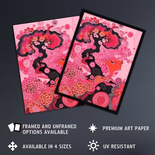 Artery8 Gaia Hot Pink Conceptual Folk Floral Wall Art Poster Print on Thick Paper – 2