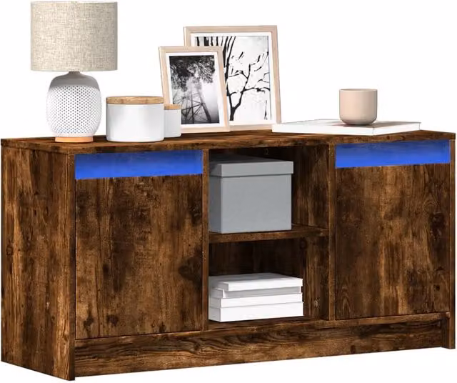 Berkfield Home Modern TV Cabinet with LED in Smoked Oak Brown, W/D/H: 100 x 34 x 50 cm – 1