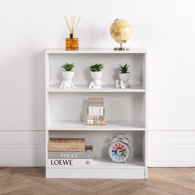 Home Treats Minimalist 3-Cube Freestanding Wood Bookshelf in White, Black or Grey