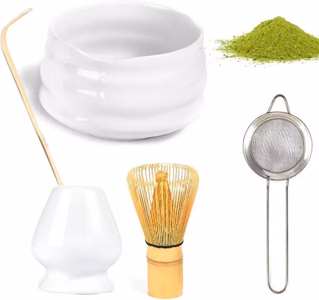 EONLION Matcha Making Tool Set with White Bamboo Tea Whisk