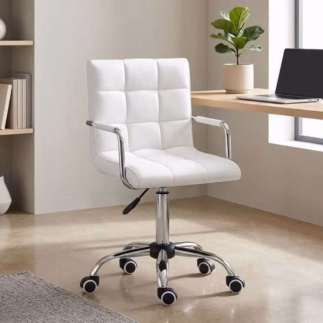 ERGOVEXA White Modern Makeup Vanity Task Chair with Armrests and Castors – 1