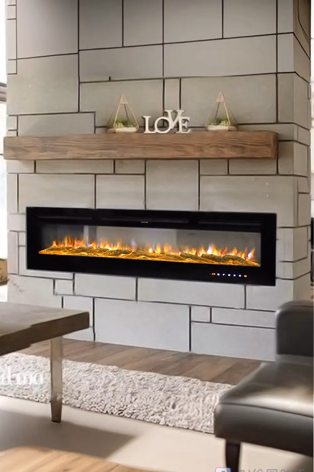 Living and Home 80 Inch Black Recessed and Wall Mounted Electric Fireplace with Remote – 2