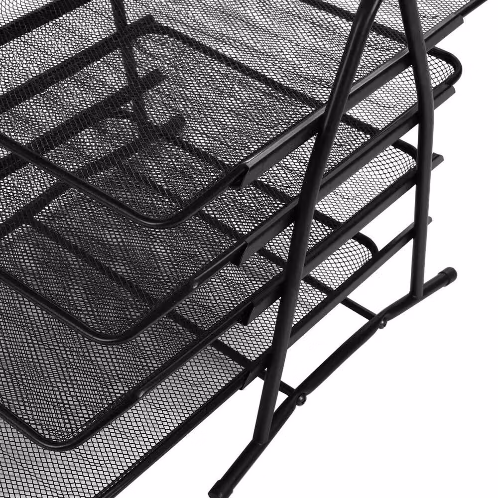 NESTLUNE 4 Tier Metal Office Filing Tray Holder for A4 Documents in Black, W/D/H: 100 x 15 x 15 cm – 3