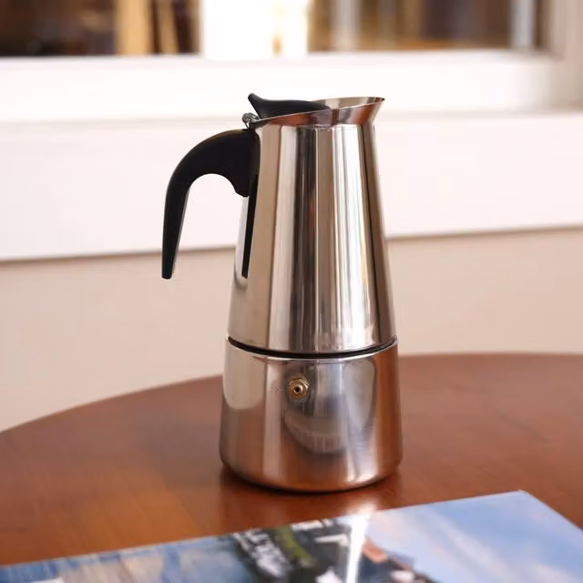 Living and Home Silver Italian Moka Pot Stovetop Espresso Maker, 100ml and 200ml – 1