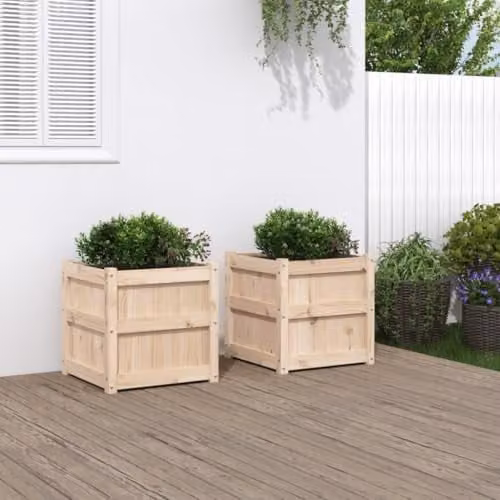 vidaXL Set of 2 Brown Solid Wood Pine Garden Planter Tubs – 2