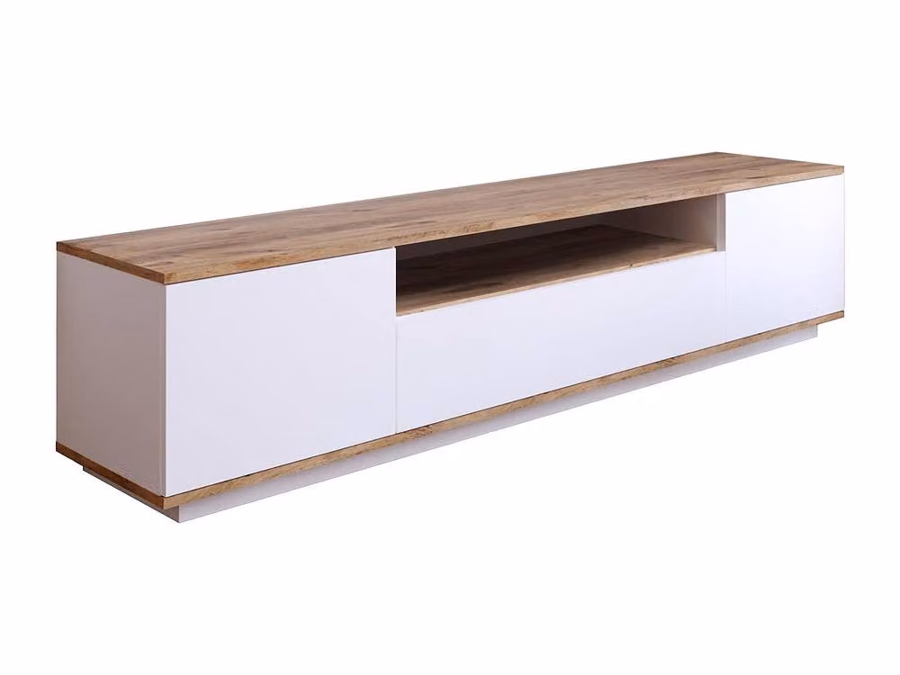 Vente-unique Lotula TV Unit in White and Light Oak with 3 Doors and 1 Compartment – 2
