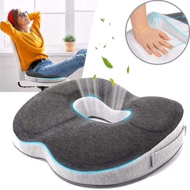 FLAVORA Grey Memory Foam Orthopaedic Ring Seat Cushion, Ergonomic and Contoured Design, W/D/H: 100 x 100 x 190 cm