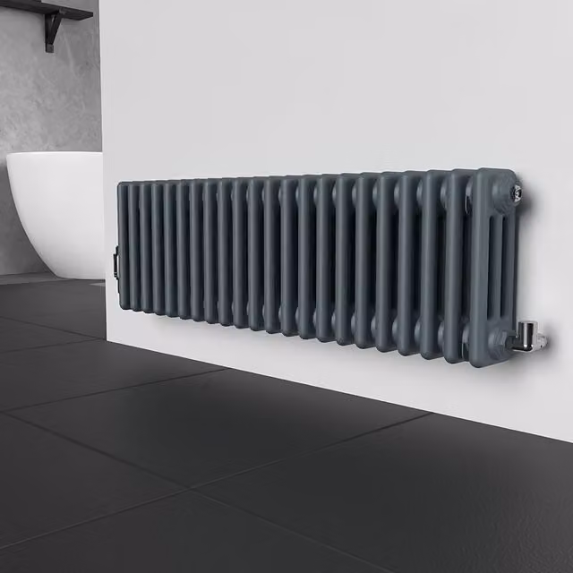 Lux Heat Horizontal 3 Column Steel Radiator in Slate Grey, H: 101 cm x W: 30 cm