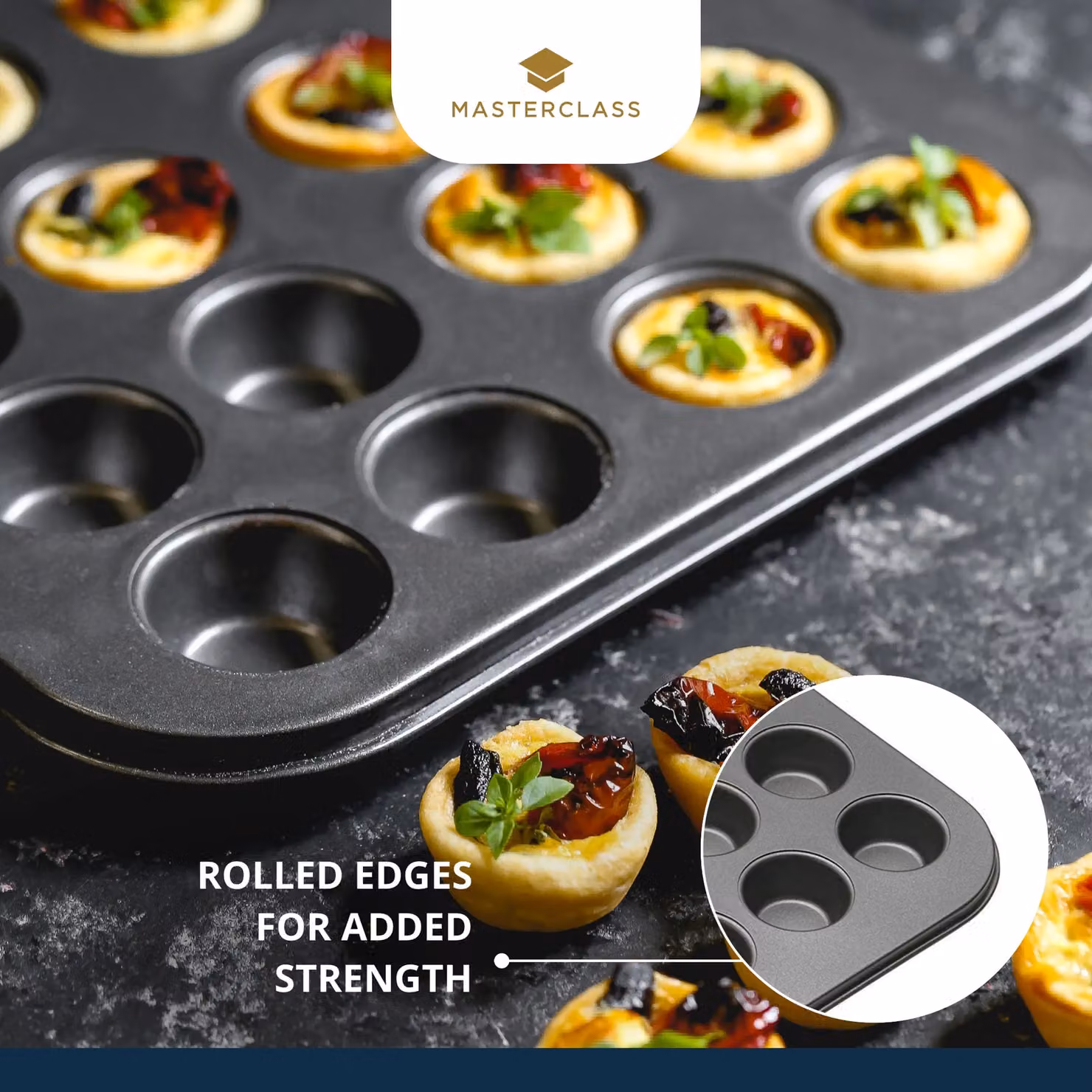 MasterClass Non-Stick 24 Hole Mini Muffin Tray, Carbon Steel, Grey, W: 35 cm, D: 27 cm – 8