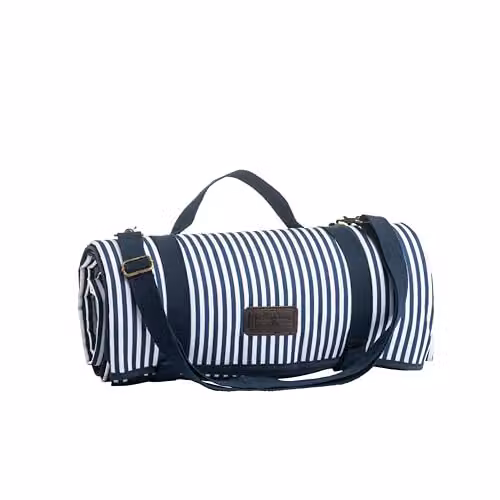 Three Rivers Extra Large Waterproof Picnic Blanket in Blue and White Maritime Stripe, W/D/H: 200 x 140 x 1 cm – 1