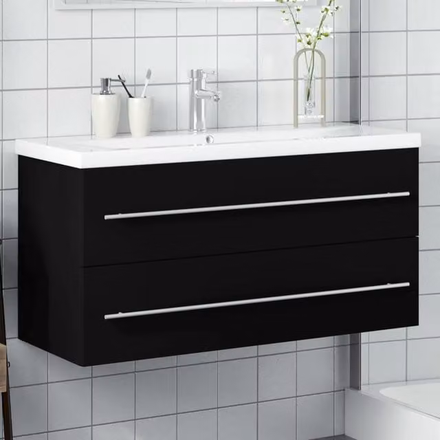 Berkfield Home Modern Black Bathroom Sink Cabinet with Ceramic Basin