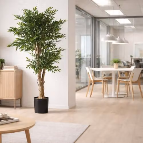 Leaf Realistic Artificial Japanese Fruticosa Ficus Tree in Green and Black, H 140 cm x W 70 cm x D 70 cm – 5