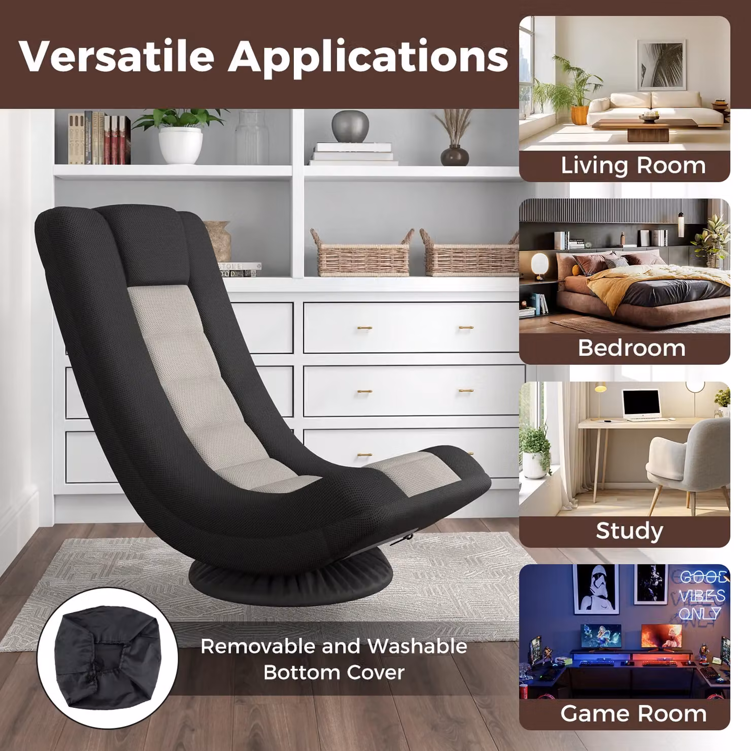 Gymax 360 Degree Swivel Gaming Chair and Folding Floor Sofa in Grey and Black – 5