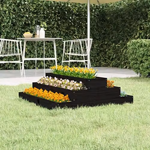 vidaXL Black Wooden Raised Bed Planter W/D/H: 80 x 80 x 27 cm – 2