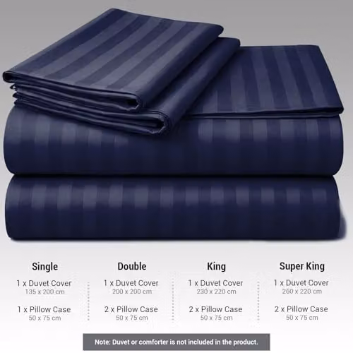 Pamposh Blue Striped Microfibre Duvet Cover and Pillowcase Set, W/D/H: 180 x 200 cm and 50 x 75 cm – 3