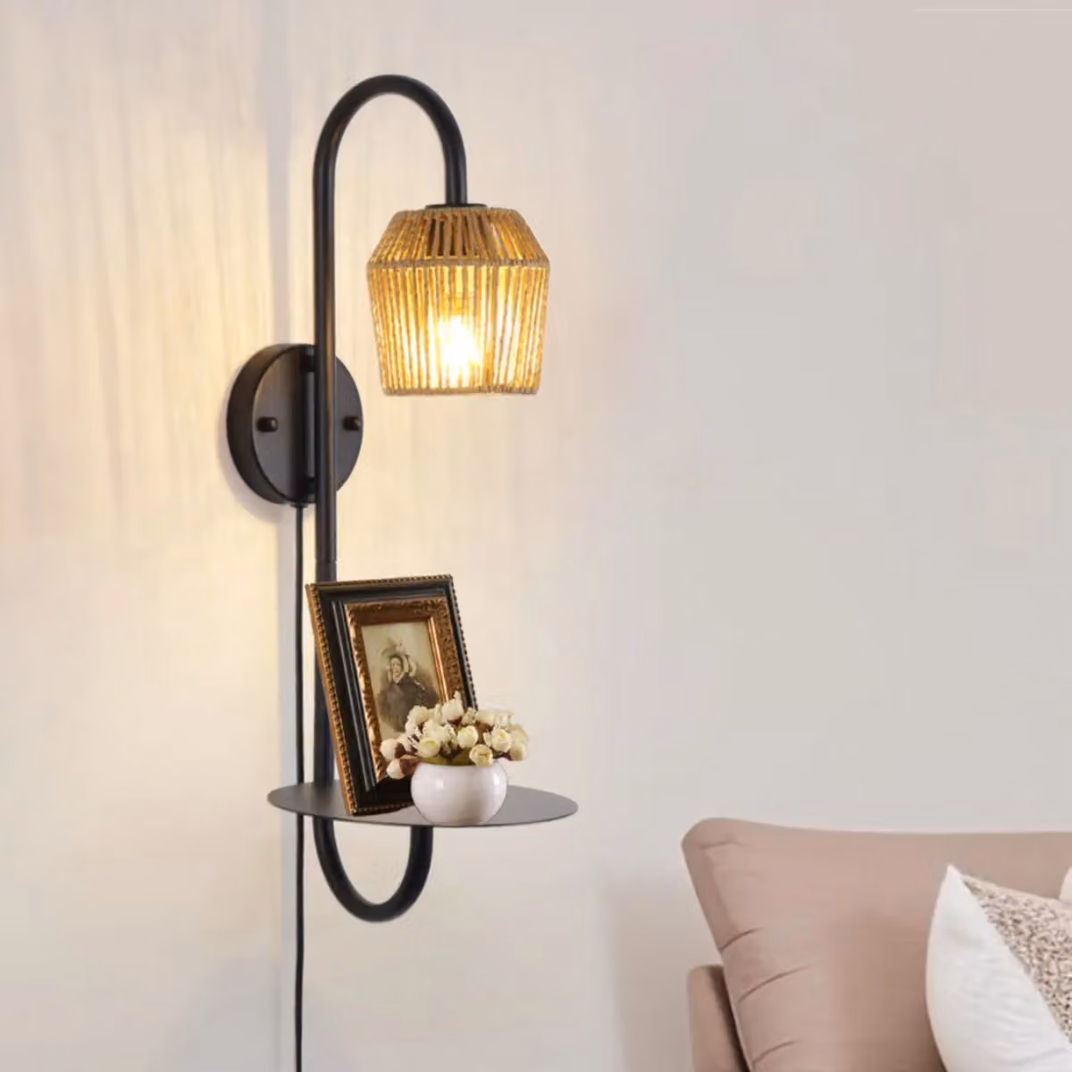 Garwarm Black Armed Plug-in Wall Sconce with Height Adjustable Metal Design – 5