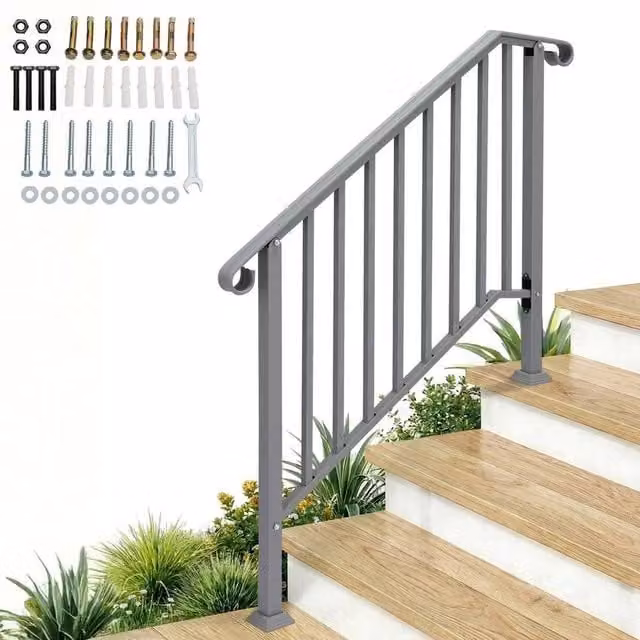 Kelvenix Wrought Iron Picket Stair Rail Handrail in Grey, W: 1000 cm, H: 52 cm – 1