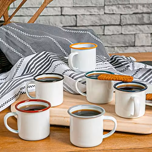 Argon Tableware Enamel Espresso Cups, Multicolour, Set of 6, 130ml – 2