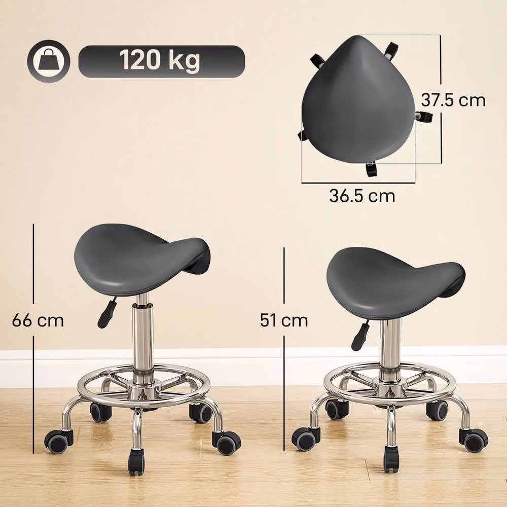 NESTLUNE Grey Saddle Chair with Castors and Synthetic Leather Seat – 2