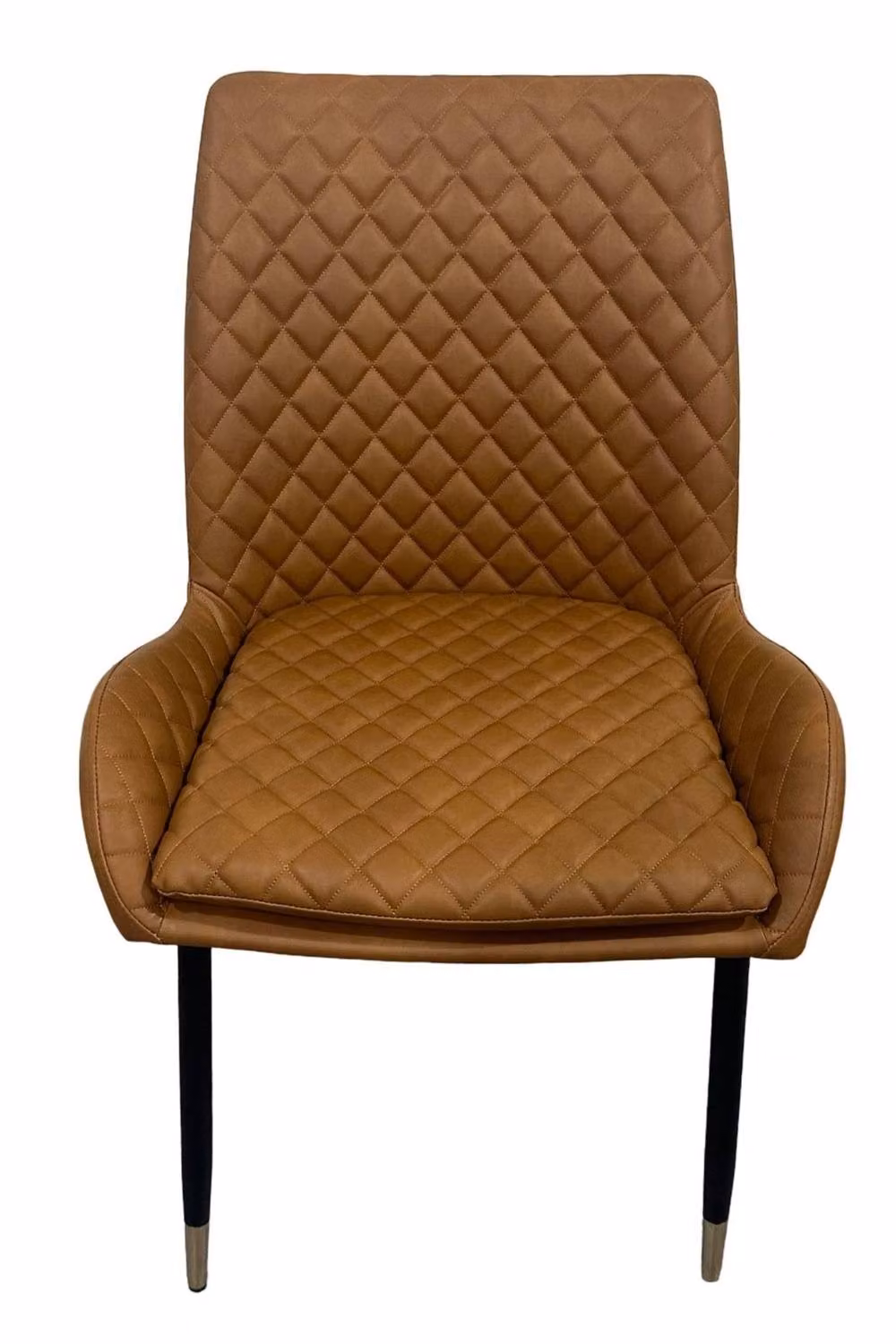 IH Design Set of 2 Tan Diamond Quilted PU Leather and Metal Dining Chairs – 2