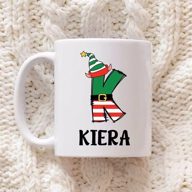 60 SECOND MAKEOVER Personalised Christmas Initial Mug in White Ceramic with Elf Font