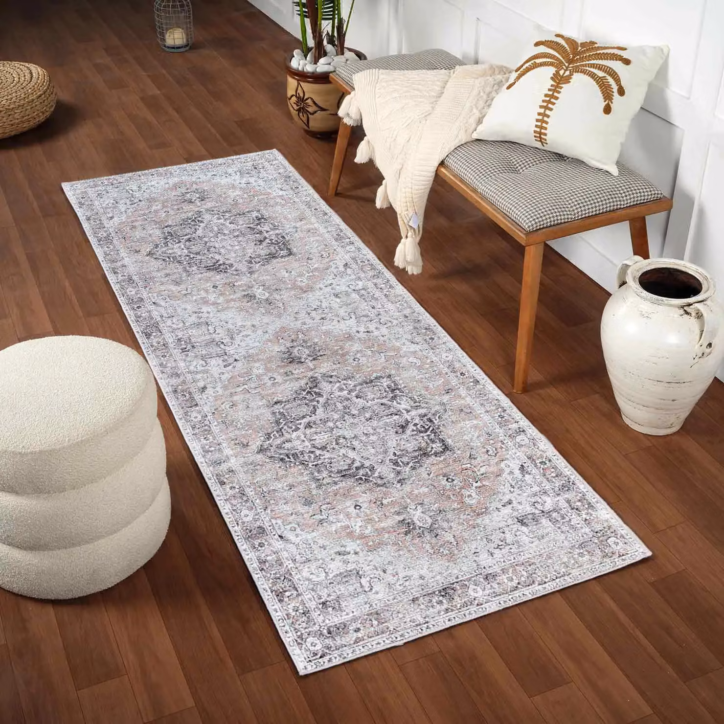 Livabliss Beige and Grey Traditional Vintage Boho Machine Woven Living and Dining Room Rug, W: 80 cm, L: 240 cm – 3