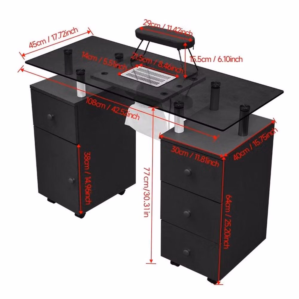 EONLION Manicure Nail Table with Dust Collector Salon Workstation in Black – 2