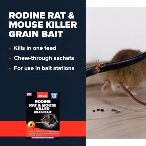 Rentokil Rodine Rat and Mouse Killer Grain Bait, 4 Sachets, Black – 3