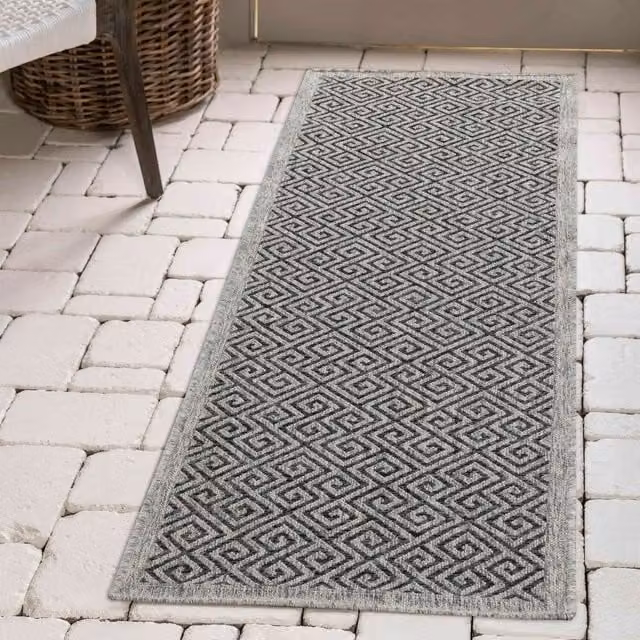 Desire Rugs Modern Geometric Grey Waterproof Indoor-Outdoor Rectangular Rug, W/D/H: 60 x 220 cm
