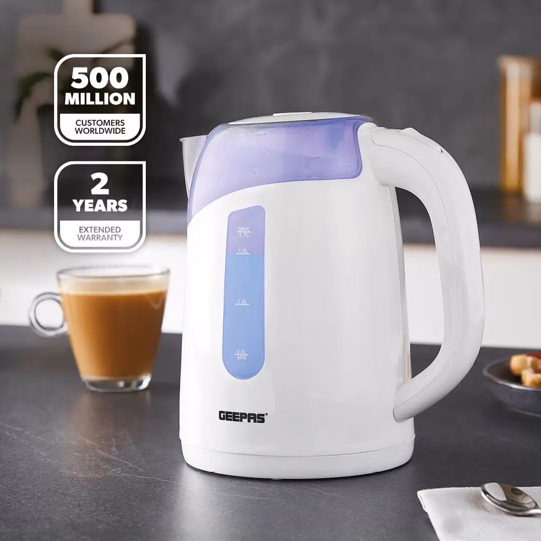 Geepas 2200W Cordless Illuminating Electric Kettle with Auto Shut-off, 1.7 l, White – 2