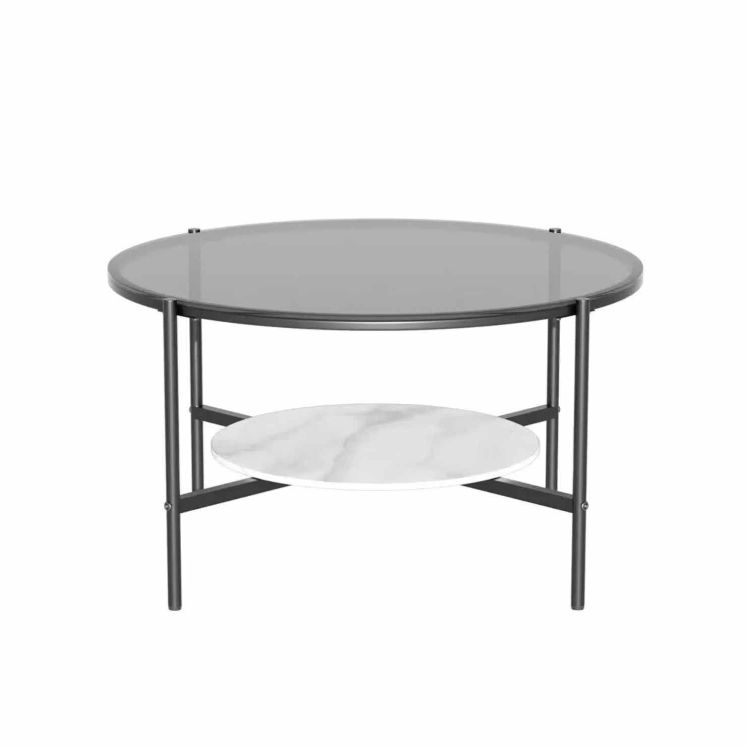 Pirlo Plush 2 Tier Round Faux Marble and Glass Coffee Table in Black, Brown or Blue, W/D/H: 80 x 79.7 x 47.5 cm – 3