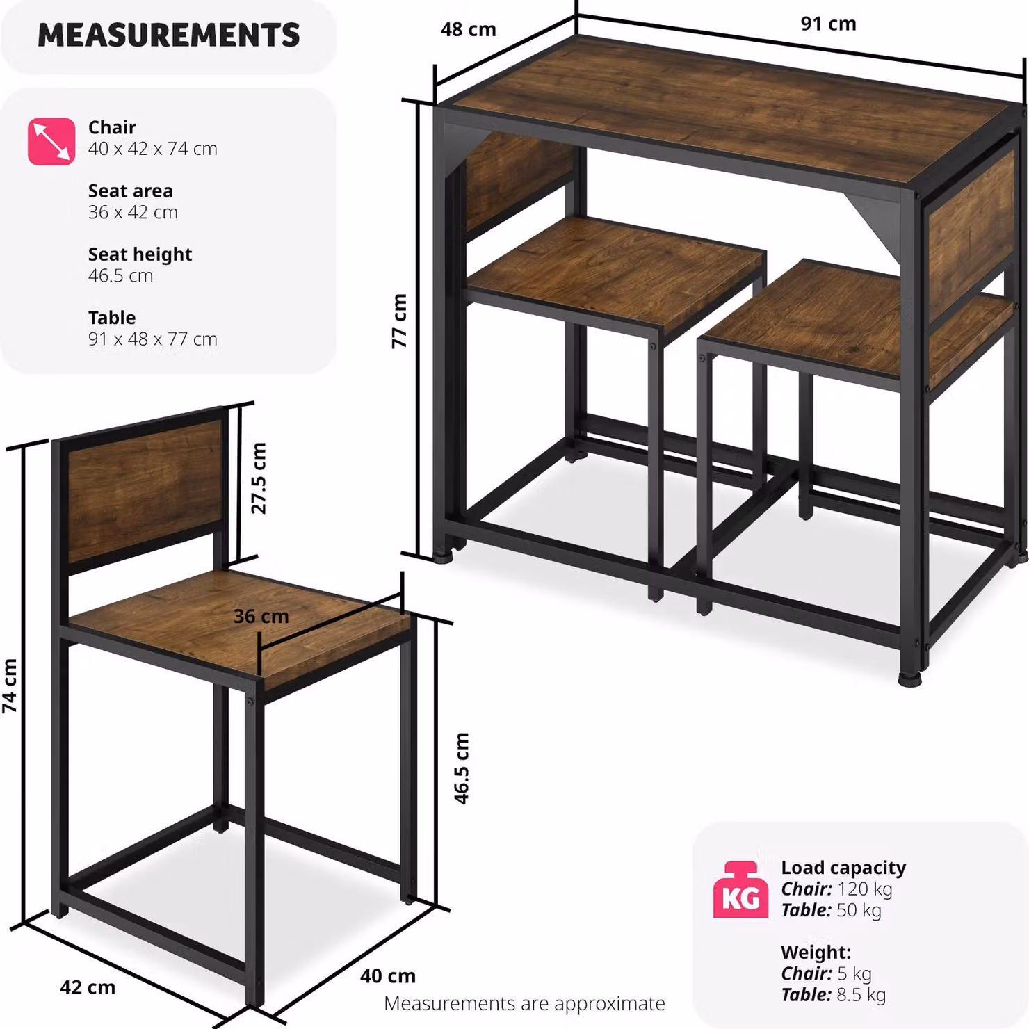 tectake Milton 3-piece Dining Table and Chairs Set in Brown – 6